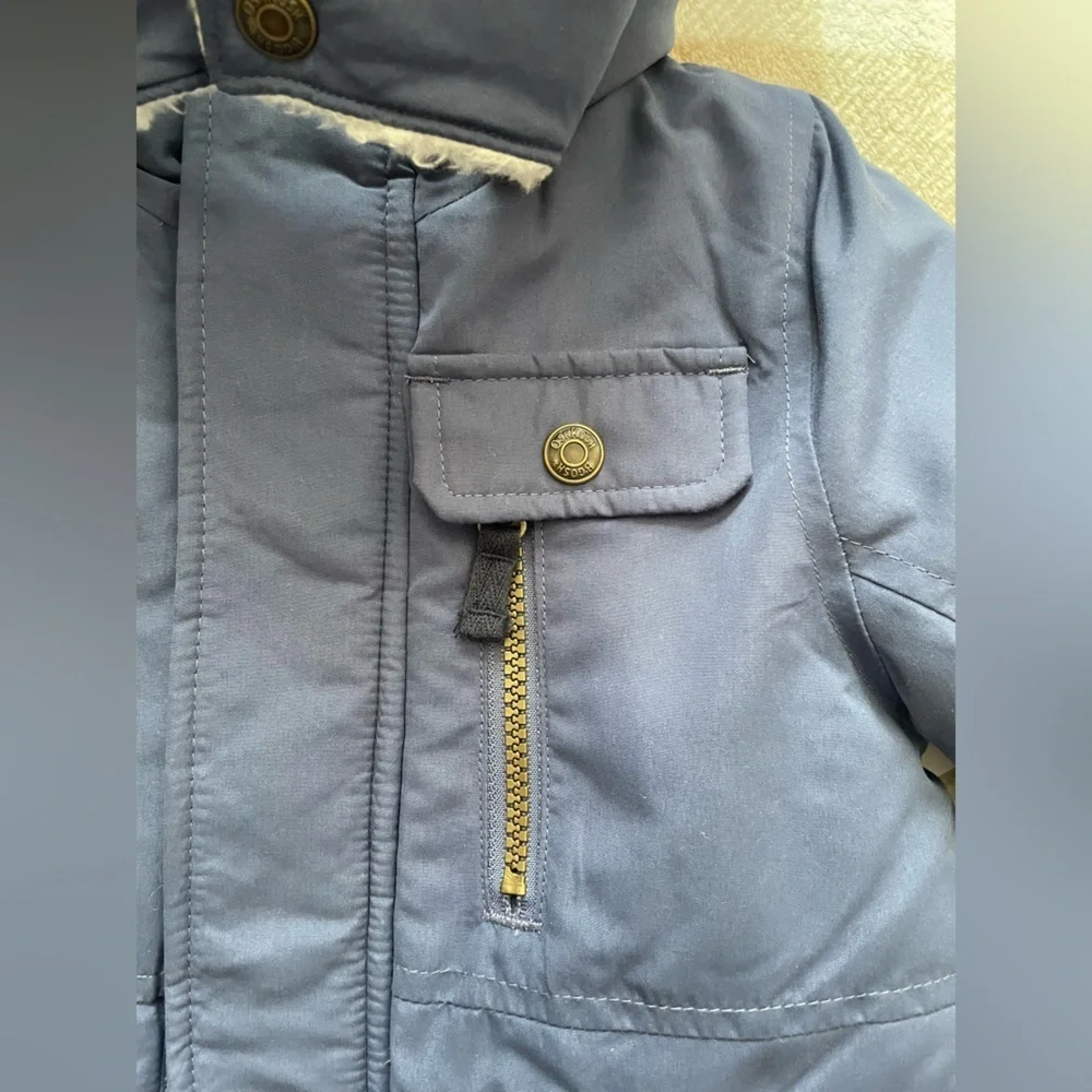 NWT OshKosh B'gosh Toddler 2T Navy Puffer Jacket with Sherpa-Lined Hood